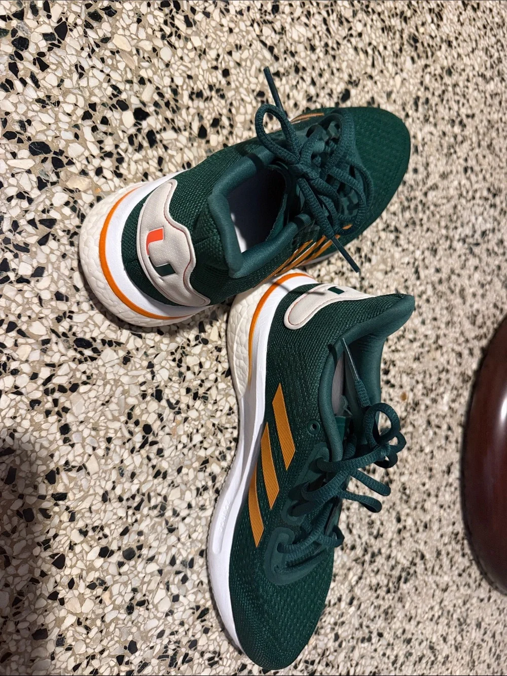 adidas Men’s Dark Green Athletic Shoes with Orange Stripes